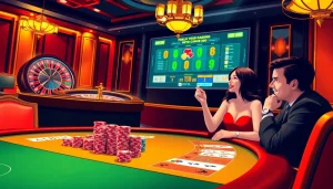 Exciting casino scene featuring poker and roulette at https://u888n.info/ with luxurious decor and engaged players.