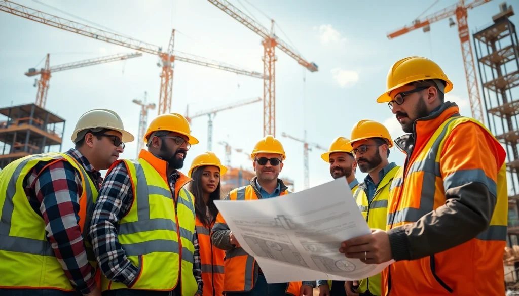 Promoting construction site safety with professionals collaborating on a site.