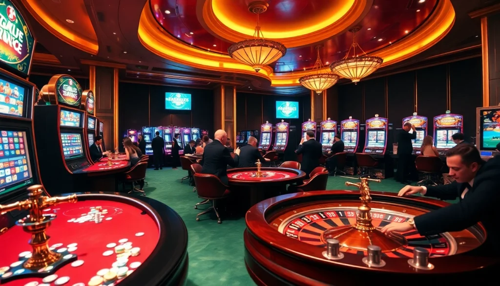 Vivez l'excitation d'un environnement de casino en ligne luxueux avec des jeux vibrants et des joueurs élégants.
