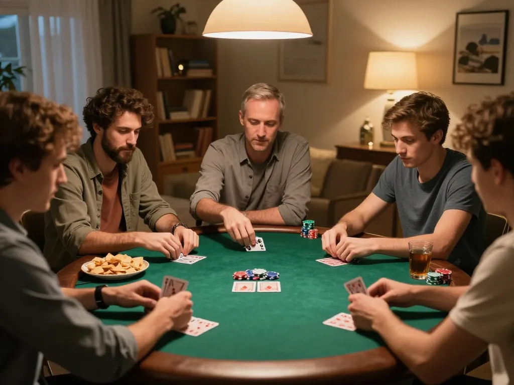 Engage in a winning poker game night with friends at 28bet, showcasing strategy and fun.