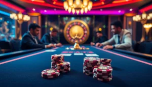 Players strategically engaging at DH88's sophisticated poker table in a luxurious casino.