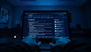 Interactive dark web interface of the hidden wiki featuring engaging .onion links in a mysterious environment.