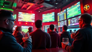 Engaged football fans at a sports bar discussing live betting odds from keonhacai.gold.
