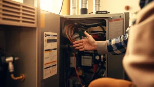 Technician engaged in emergency heating repair, ensuring home comfort and safety.