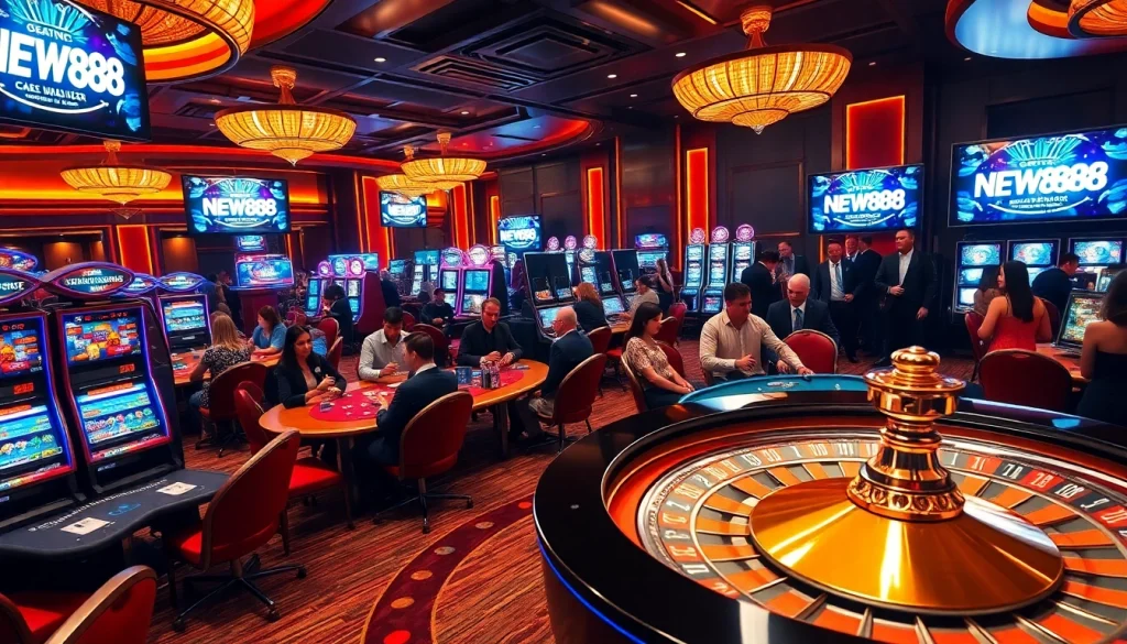 Players enjoying high-stakes action at NEW888 casino games with vibrant lighting.