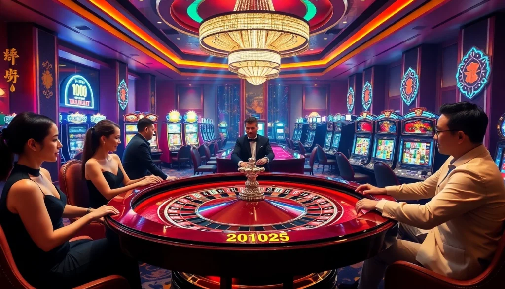Experience the excitement of Trang chủ xin88 as players engage in a thrilling roulette game at a luxurious casino.