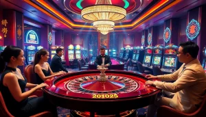 Experience the excitement of Trang chủ xin88 as players engage in a thrilling roulette game at a luxurious casino.