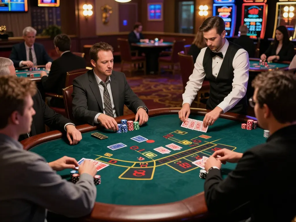 Players actively gambling at King33 live baccarat table, showcasing tension and excitement in a luxurious casino atmosphere.
