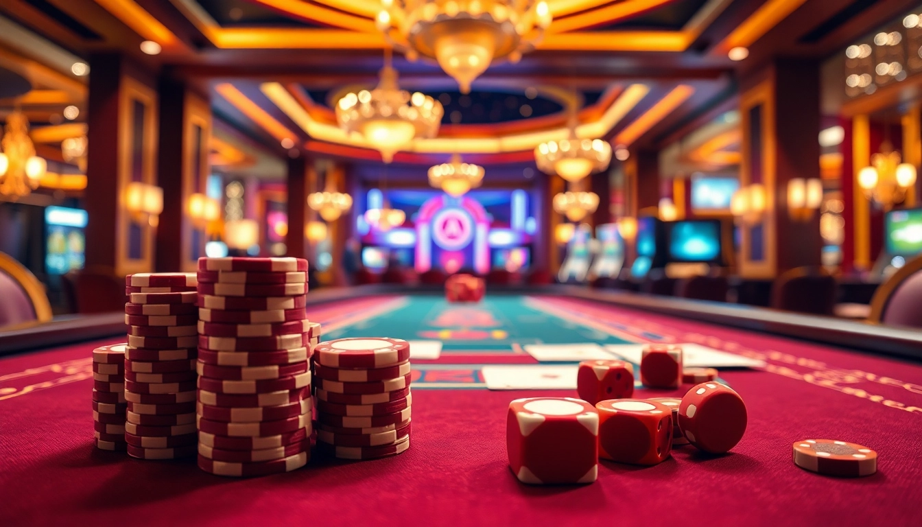 Permainan meja kasino bbni4d yang menonjol dengan chip dan kartu berwarna-warni.