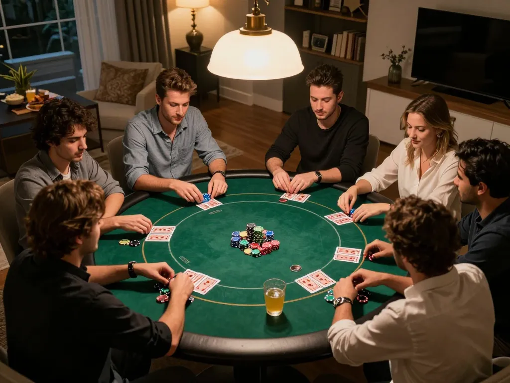 Engaging poker night scene with friends enjoying strategic gameplay and slot gacor hari ini atmosphere.