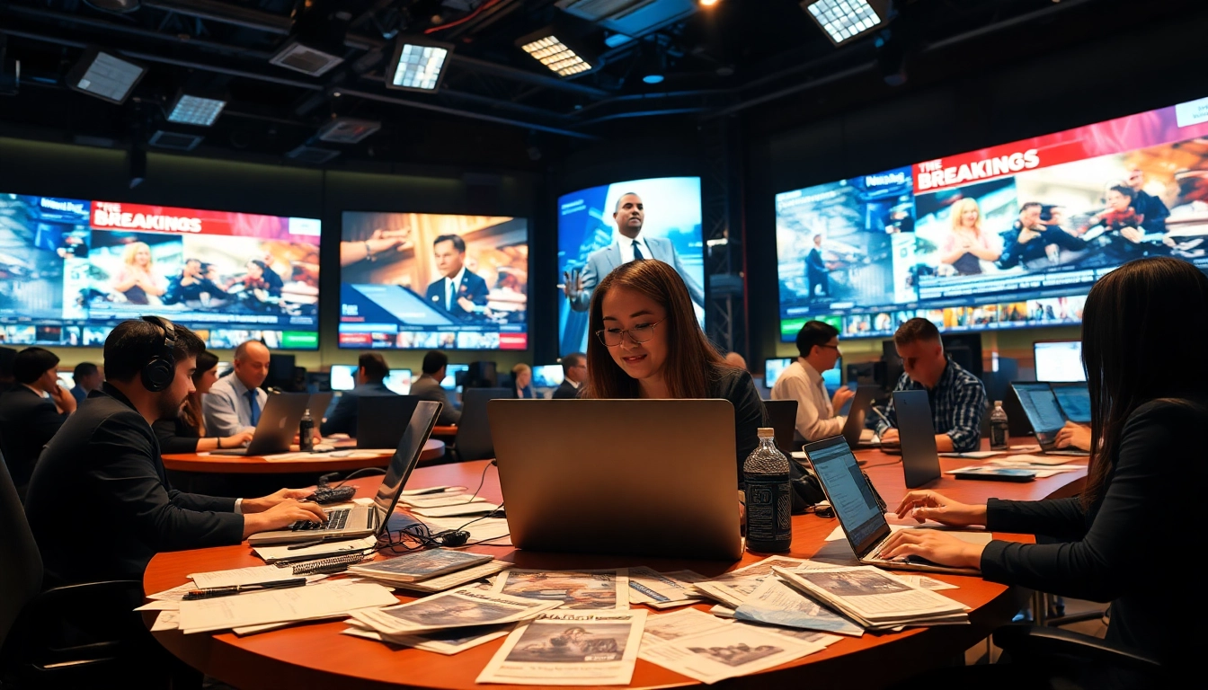 Engaging news reporting scene featuring journalists capturing breaking news.