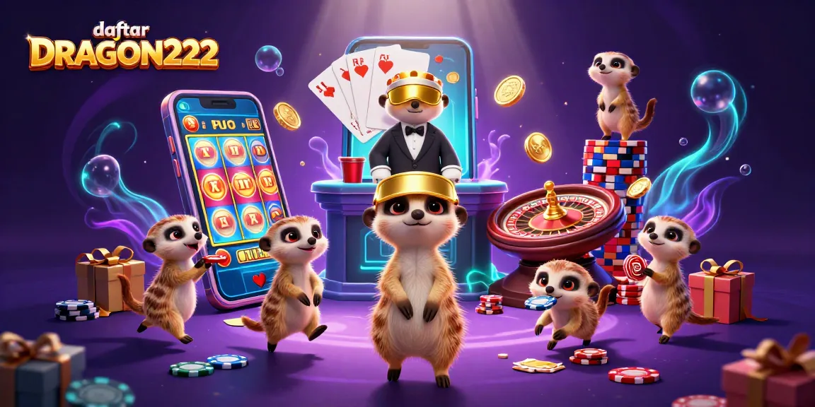 Experience the excitement of daftar DRAGON222 with meerkats operating a vibrant virtual casino scene.