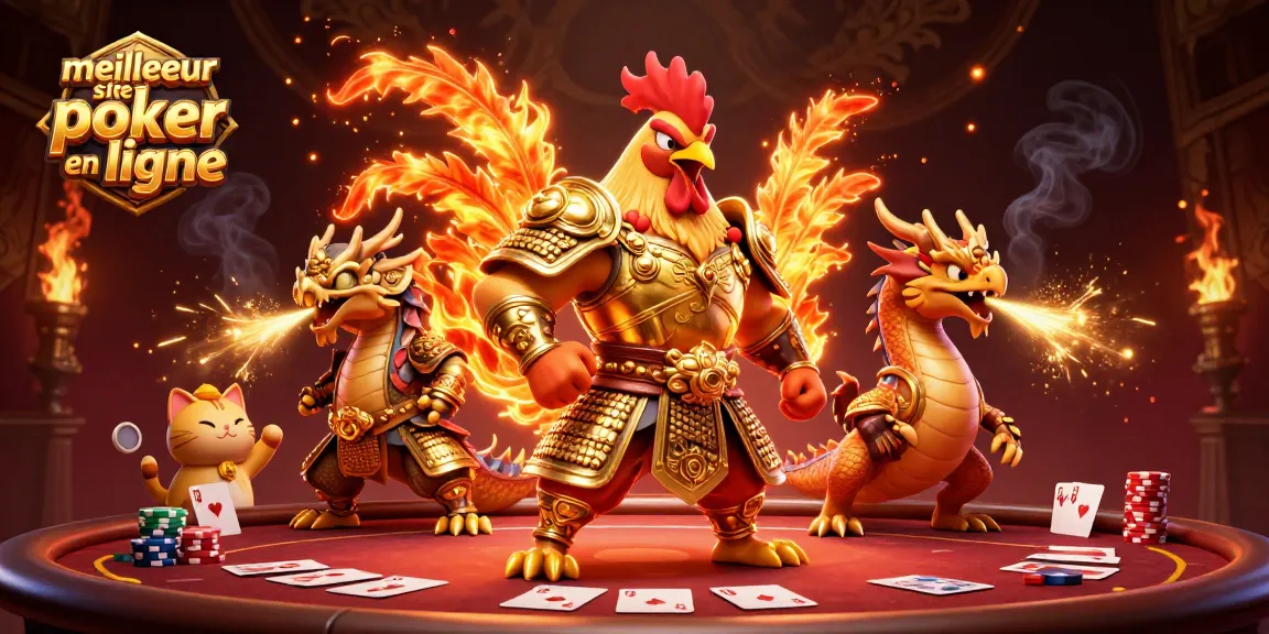 Jouer sur le meilleur site poker en ligne avec un combattant en armure et des éléments de cartes.